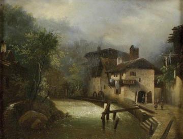 A Mill in a Mountainous Landscape Artwork by Louis Etienne Watelet
