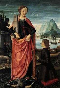 St Barbara Crushing Her Infidel Father, With A Kneeling Donor Artwork by Domenico Ghirlandaio