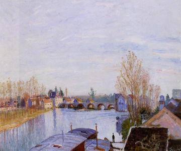 The Loing at Moret, the Laundry Boat Artwork by Alfred Sisley