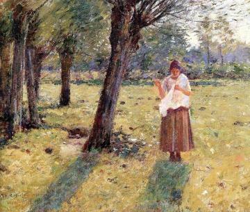 Girl Sewing Artwork by Theodore Robinson