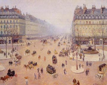 Avenue De L'opera, Place Du Theatre Francais: Misty Weather Artwork by Camille Pissarro