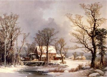 Winter In The Country, The Old Grist Mill Artwork by George Henry Durrie