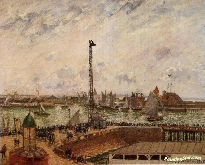 The Pilot's Jetty, Le Havre, Morning, Grey Weather, Misty Artwork by Camille Pissarro