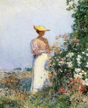 Lady in Flower Garden Artwork by Frederick Childe Hassam