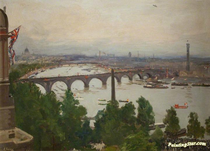 The River Pageant, As Seen From The Home Of Sir James Barries, Adelphi Terrace, London Artwork by Sir John Lavery