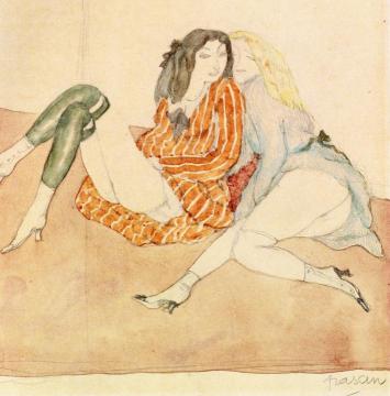 Two Girls on the Ground Artwork by Jules Pascin
