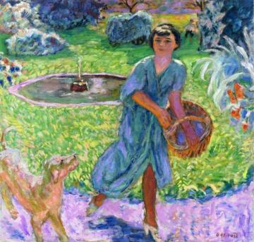 Girl Playing With A Dog (vivette Terrasse) Artwork by Pierre Bonnard