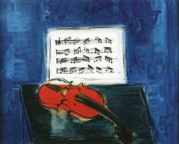 The Red Violin on a Blue Background Artwork by Raoul Dufy