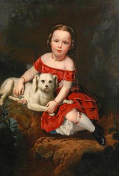 Portrait Of A Girl With Dog, 1858 Artwork by Charles Christian Nahl