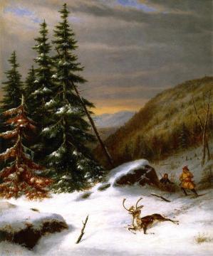Indians Hunting a Caribou Artwork by Cornelius Krieghoff