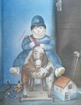 Pedrito On A Wooden Horse Artwork by Fernando Botero