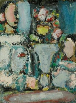 Pierrots Blancs au Bouquet Rose Artwork by Georges Rouault