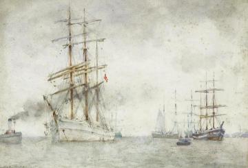 A Norwegian Windjammer In Falmouth Roads Artwork by Henry Scott Tuke