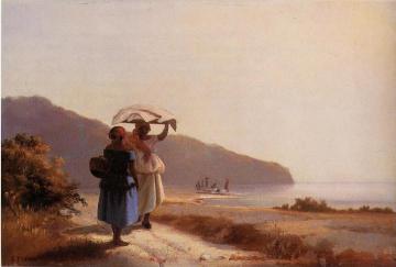 Two Woman Chatting by the Sea, St. Thomas Artwork by Camille Pissarro