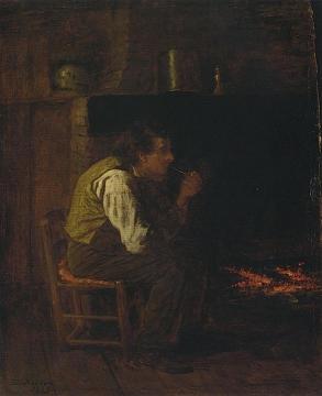 Maine Interior - Man with Pipe Artwork by Eastman Johnson