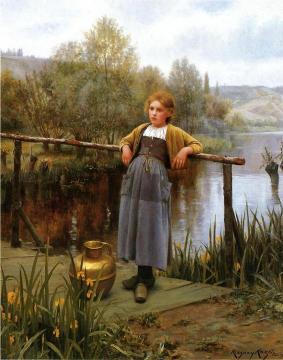 Young Girl by a Stream Artwork by Daniel Ridgway Knight