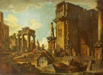 Classical Ruins with the Arch of Constantine Artwork by Giovanni Paolo Pannini