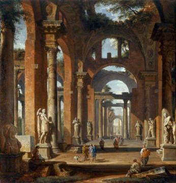 Statues In A Ruined Arcade Artwork by Giovanni Paolo Pannini