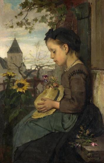 A Girl Seated Outside A House Artwork by Jacob Maris
