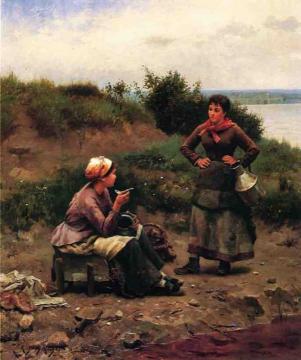 A Discussion Between Two Young Ladies Artwork by Daniel Ridgway Knight
