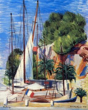 Sailboats in the Port of Sanary Artwork by Moise Kisling