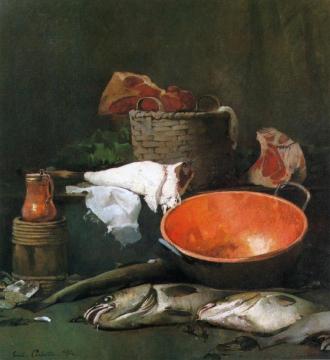 Still Life with Fish and Copper Bowl Artwork by Emil Carlsen