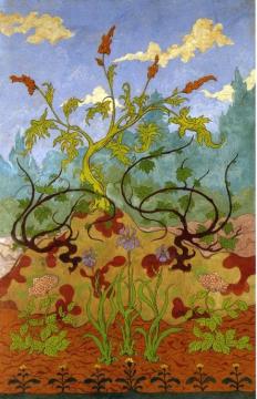 Four Decorative Panels: Iris and Large Yellow and Mauve Flowers Artwork by Paul Ranson