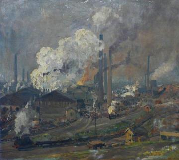 Steel Plant Hermannshütte in Hoerde (Hüttenwerk Hermannshütte in Hoerde) Artwork by Eugen Felix Prosper Bracht