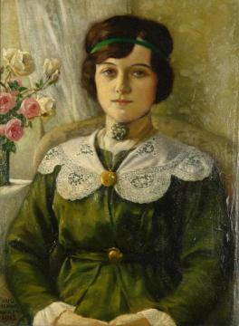 Portrait Of A Young Woman In A Green Dress Artwork by Paul Gustave Fischer