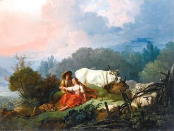 Pastoral Landscape With A Shepherd And Shepherdess At Rest Artwork by Jean Honore Fragonard