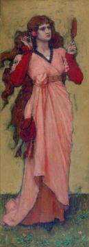 A Girl Holding a Mirror and a Rose Artwork by George Henry Boughton