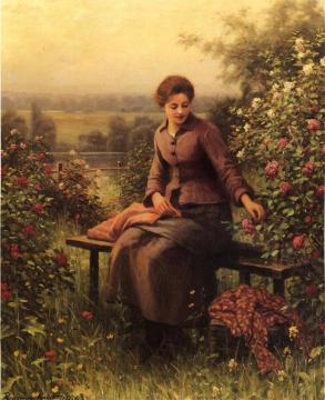 Seated Girl with Flowers Artwork by Daniel Ridgway Knight
