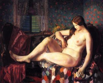 Nude With Hexagonal Quilt Artwork by George Wesley Bellows