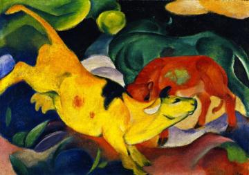 Cows, Red, Green, Yellow Artwork by Franz Marc