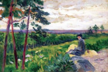 Figure in a Landscape of Ile de France Artwork by Maximilien Luce