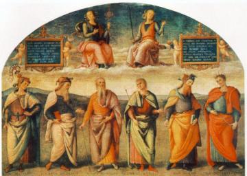 Prudence and Justice with Six Antique Wisemen Artwork by Pietro Perugino