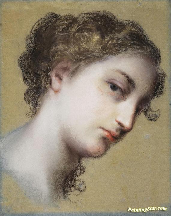 Head of a Young Dark-Haired Woman Artwork by Rosalba Carriera
