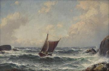 Boat between the Rocks Artwork by Lauritz Haaland
