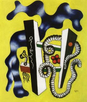 Elements of Fence and Rope on a Yellow Background Artwork by Fernand Léger