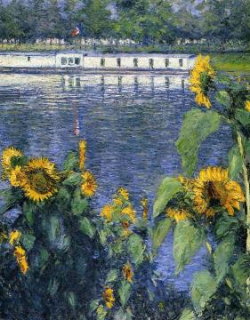Sunflowers on the Banks of the Seine Artwork by Gustave Caillebotte