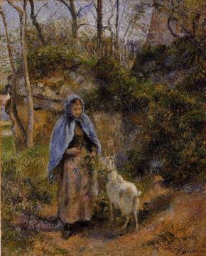 Peasant Woman with a Goat Artwork by Camille Pissarro