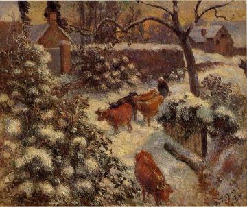 Snow Effect in Montfoucault Artwork by Camille Pissarro
