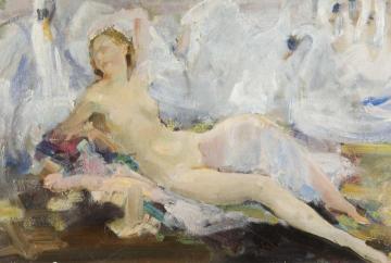 Reclining Female Nude And Swans Artwork by Walter Ernest Webster