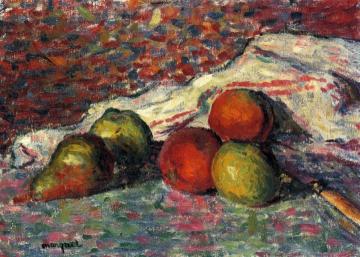 Fruit, Knife and Napkin Artwork by Albert Marquet