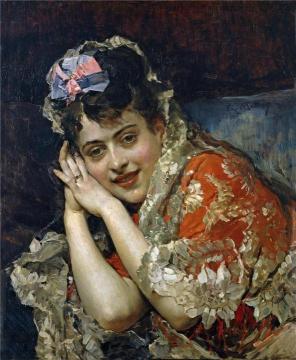 Aline Masson with a White Mantilla Artwork by Raimundo de Madrazo y Garreta