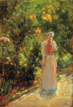 Mrs. Hassam in the Garden Artwork by Frederick Childe Hassam