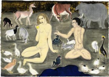 Adam And Eve Artwork by Tsuguharu Foujita