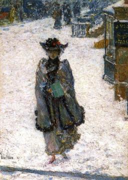 Street Scene, Christmas Morning Artwork by Frederick Childe Hassam