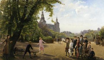 Ludvig Dahl's Children Playing In Kongens Have Park With King Christian Iv's Summer Residence Rosenborg Slot Beyond, Copenhagen Artwork by Helmuth-Emanual-Edwin-Bernhard Dirckinck-Holmfeld