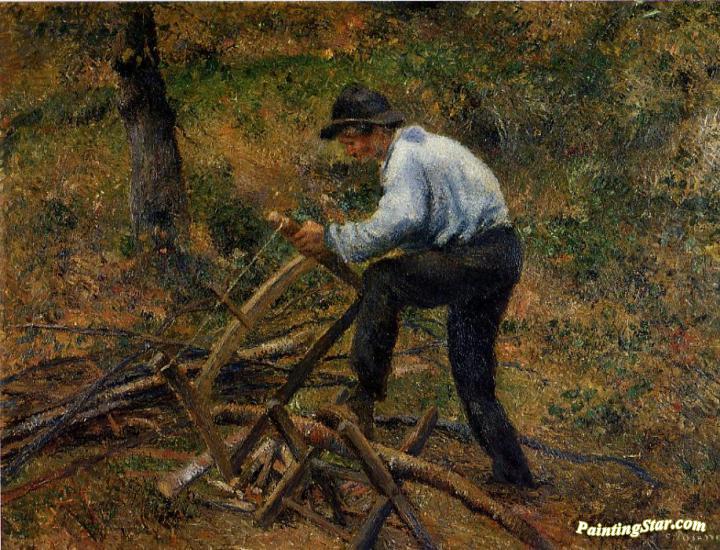Pere Melon Sawing Wood Artwork by Camille Pissarro